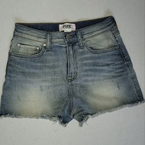 PINK VICTORIA'S SECRET Womens Denim Shorts Size 6 High Rise Raw edge Boho Hippie